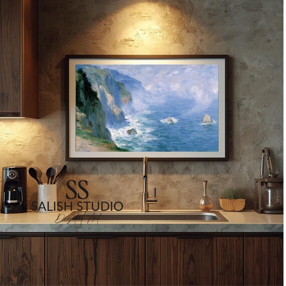 Rocky Coastal Cliffs Impressionist Ocean Seascape Art Poster