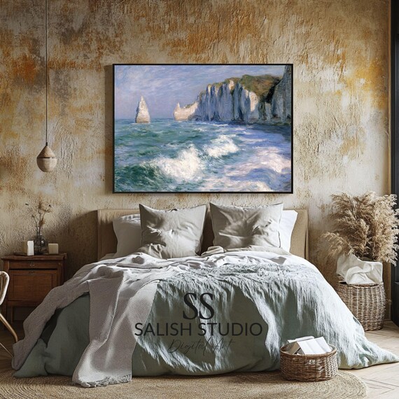 Impressionist White Chalk Cliffs Crashing Waves Dramatic Sea Art Poster