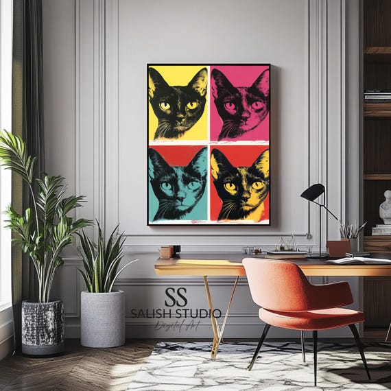 Pop Art Cat Portraits Midcentury Modern Feline Print