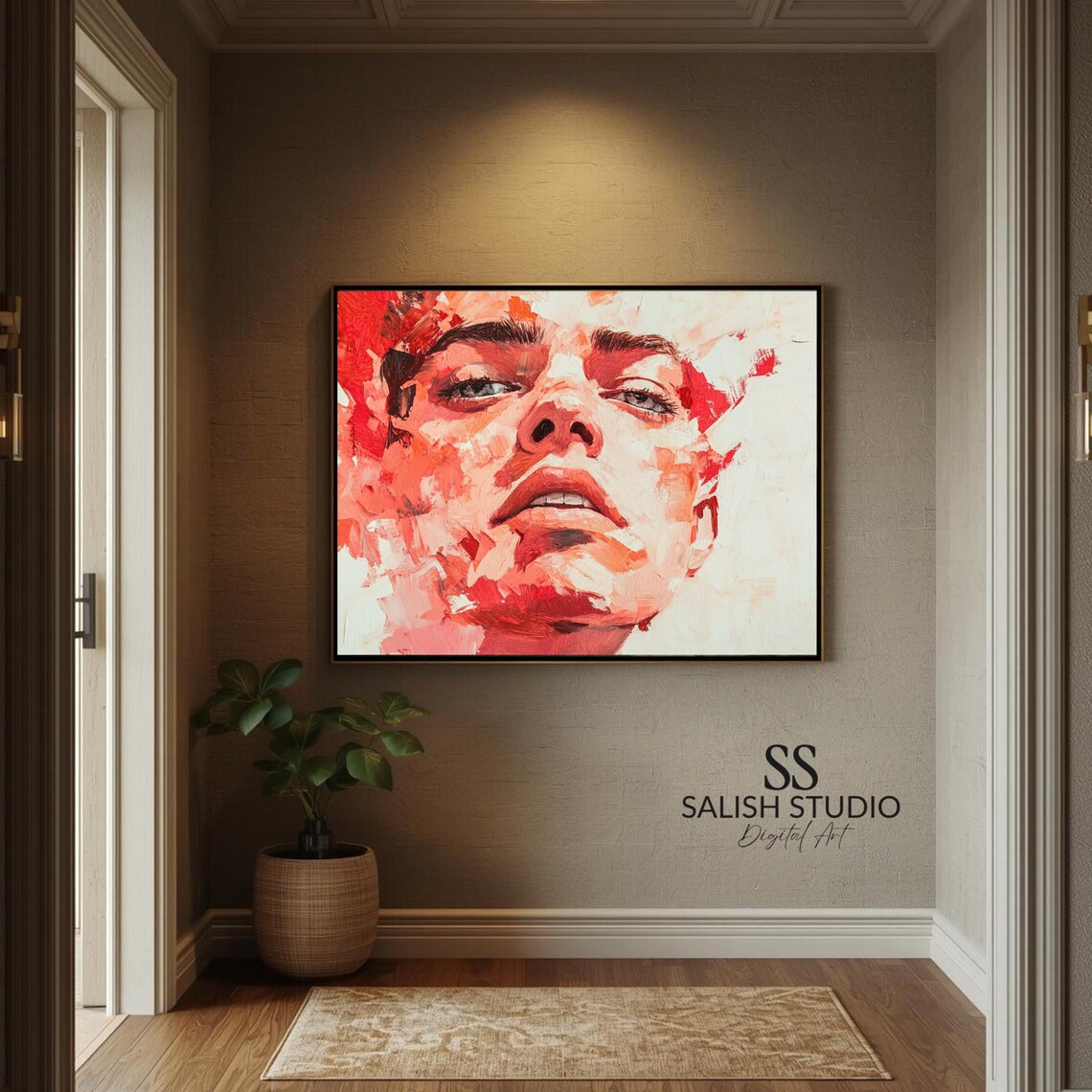 Bold Red Male Portrait Abstract Oil Painting Modern Expressive Poster