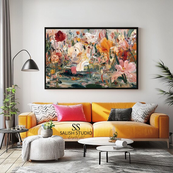 Colorful Abstract Floral Impasto Painting Eclectic Boho Garden Art Poster
