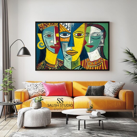 Colorful Cubist Multi Face Portrait Poster with Three Geometric Faces