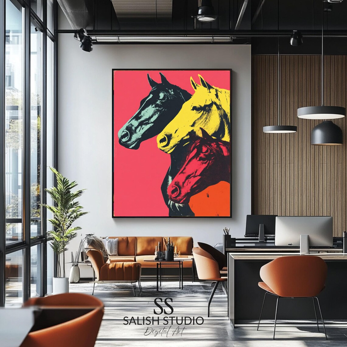 Bold Horse Trio Pop Art Graphic Three Horses Colorful Equine Poster