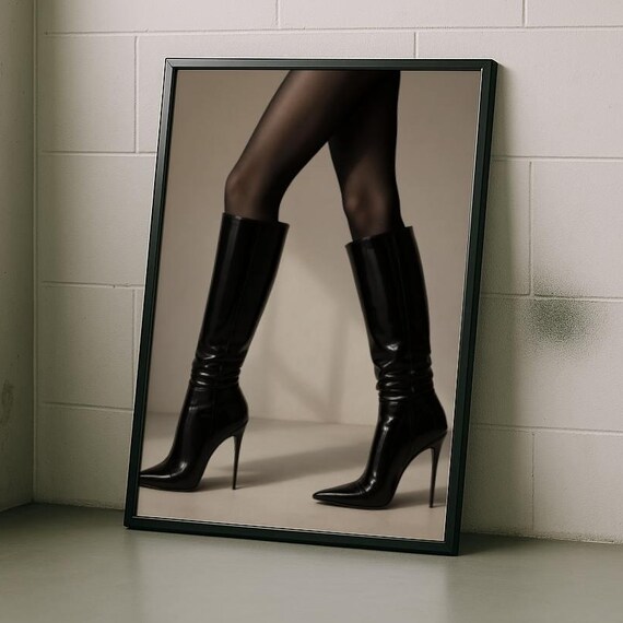 Glamorous Black Stiletto Boots Fashion Photography Decor Poster