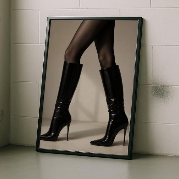 Glamorous Fashion Poster Sleek Black Stiletto Boots Wall Decor