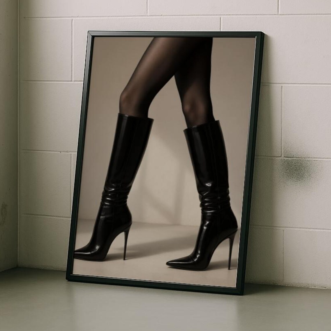 Glamorous Black Stiletto Boots Fashion Photography Decor Poster