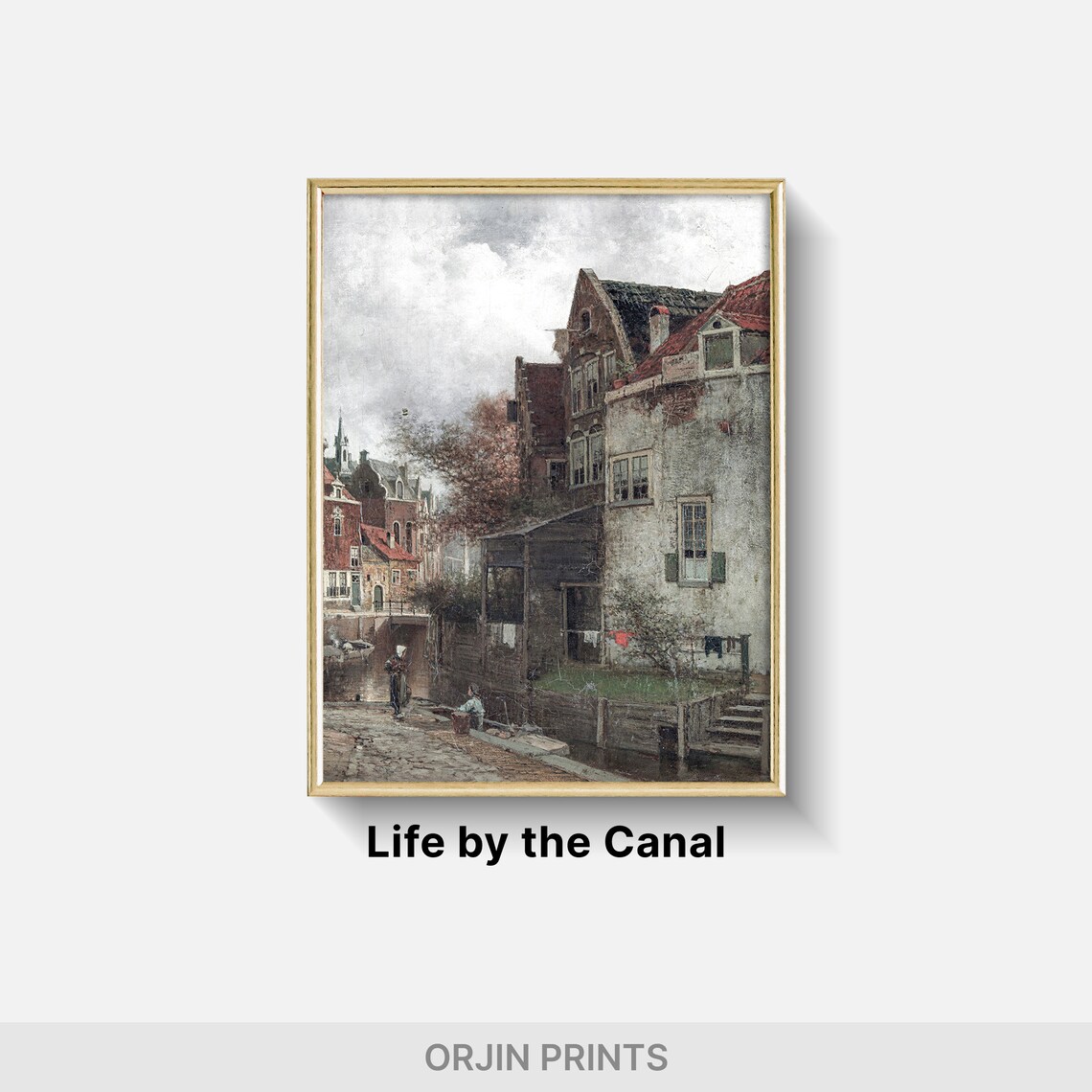 Dutch Canal Street Old Town Oil Painting Historic Cityscape Wall Art - Image 2