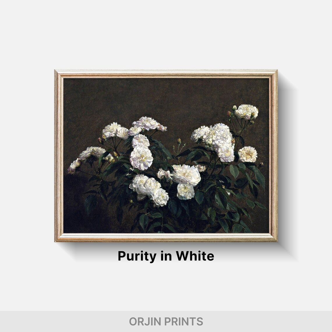 White Roses Bouquet Dark Background Floral Still Life Art Poster