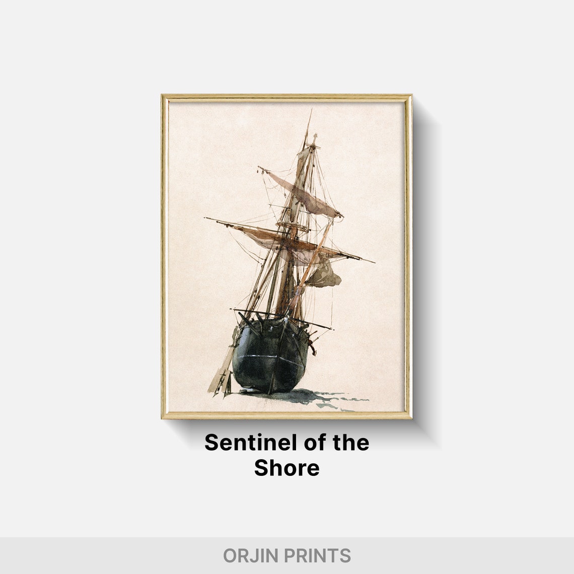 Old Sailing Ship Watercolor Minimalist Nautical Style Wall Art - Image 2