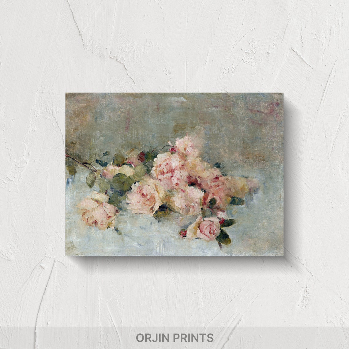Pink Roses Scattered Impressionist Floral Soft Romantic Style Poster