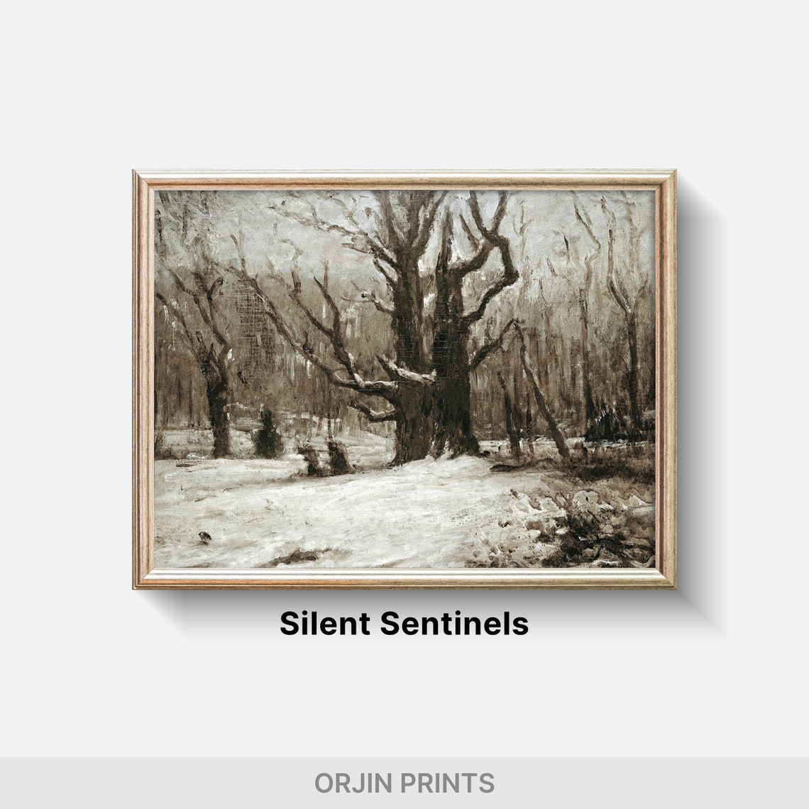 Gnarled Bare Trees Snowy Winter Forest Moody Vintage Art Poster - Image 2