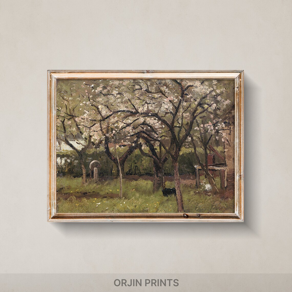 Blooming Orchard Spring Oil Painting Fruit Trees Landscape Wall Art