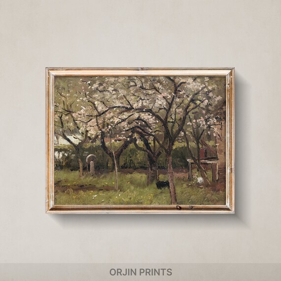 Blooming Orchard Spring Oil Painting Fruit Trees Landscape Wall Art