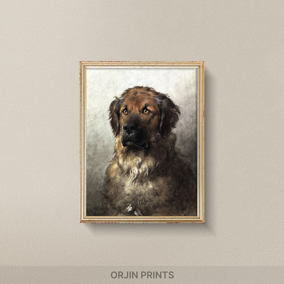 Vintage Large Brown Dog Portrait Classic Oil Painting Style Poster