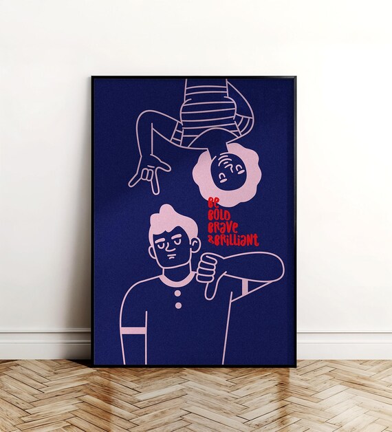 Be Bold Brave And Brilliant Navy Line Art Motivational Quote Art Poster