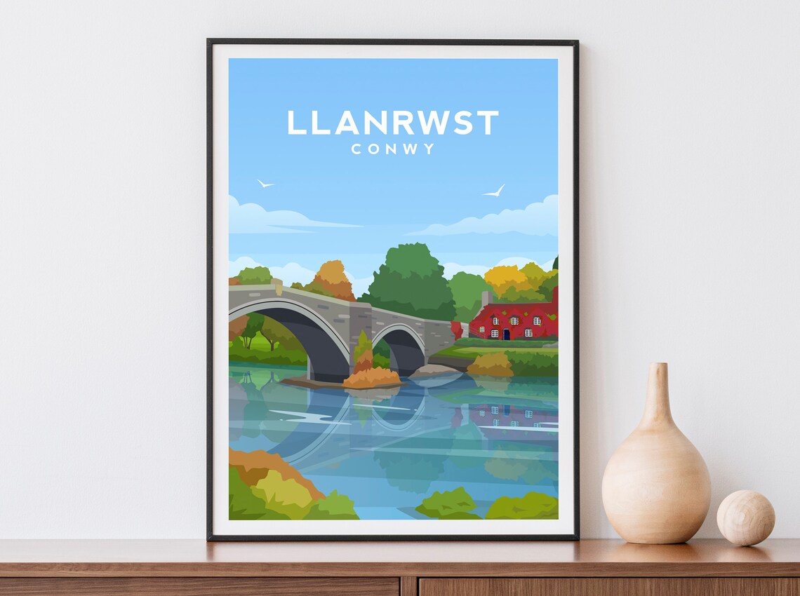 Llanrwst Travel Poster, North Wales Wall Art Print