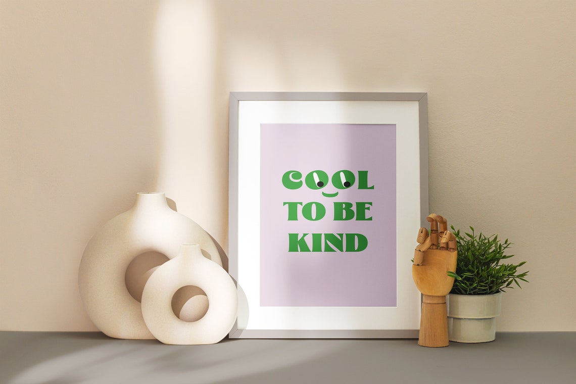 Cool To Be Kind Kids Smiley Pink Green Bold Uplifting Art Print - Image 2