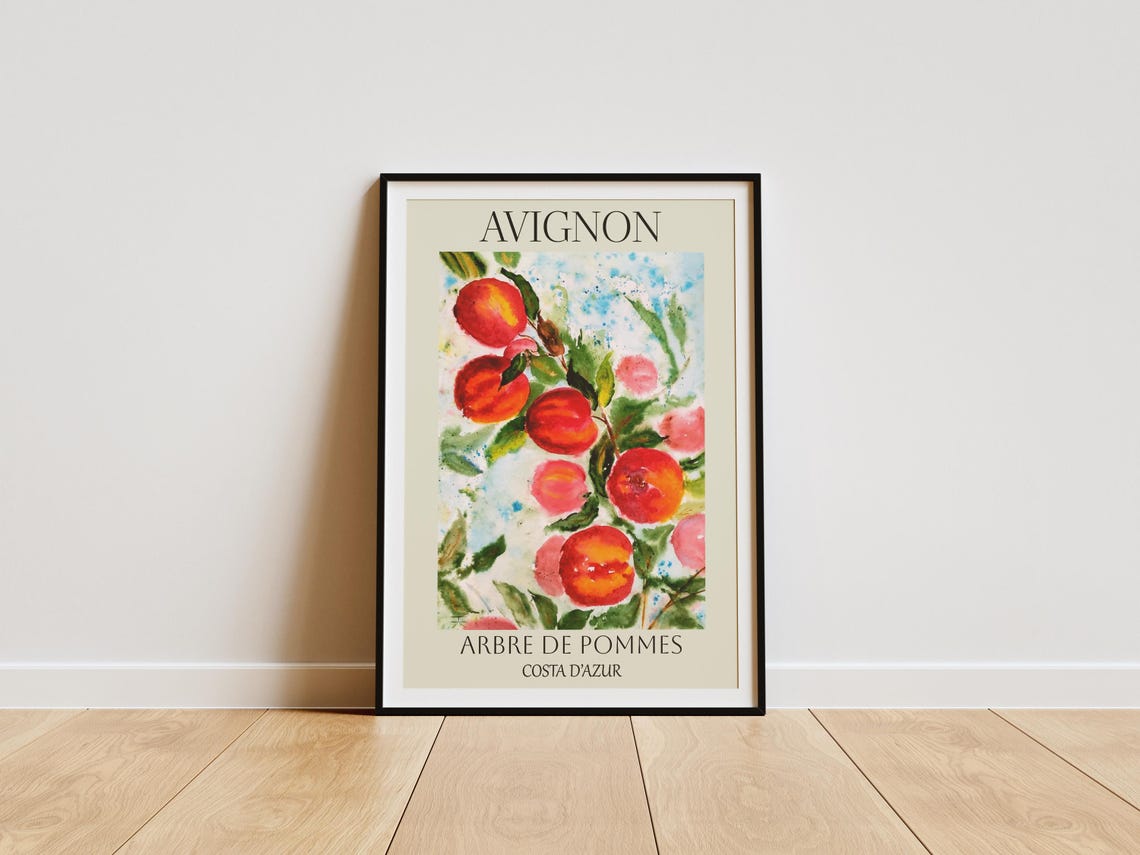 Avignon Apple Tree Orchard Watercolor French Market Style Poster