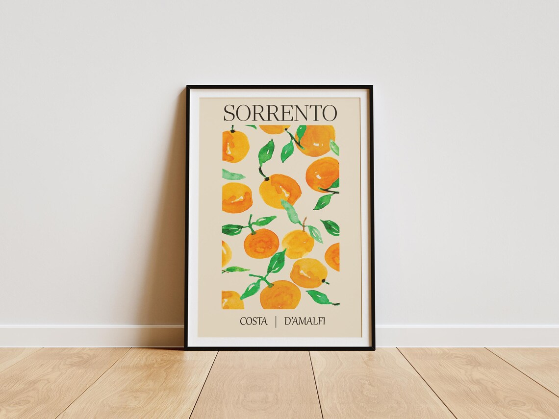 Sunny Sorrento Oranges Watercolor Amalfi Coast Travel Poster