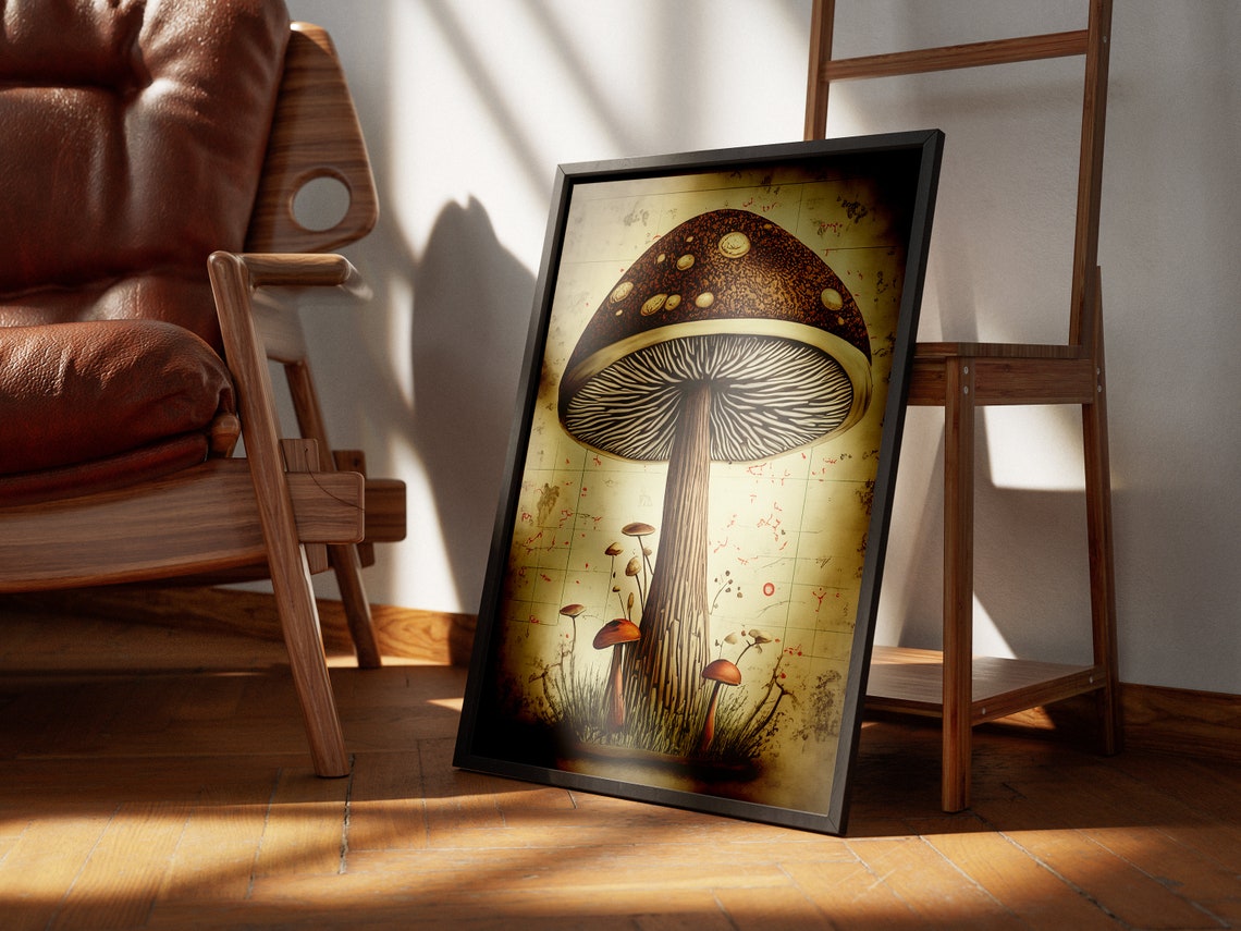 Oversized Brown Mushroom Vintage Botanical Art Illustration Poster - Image 3