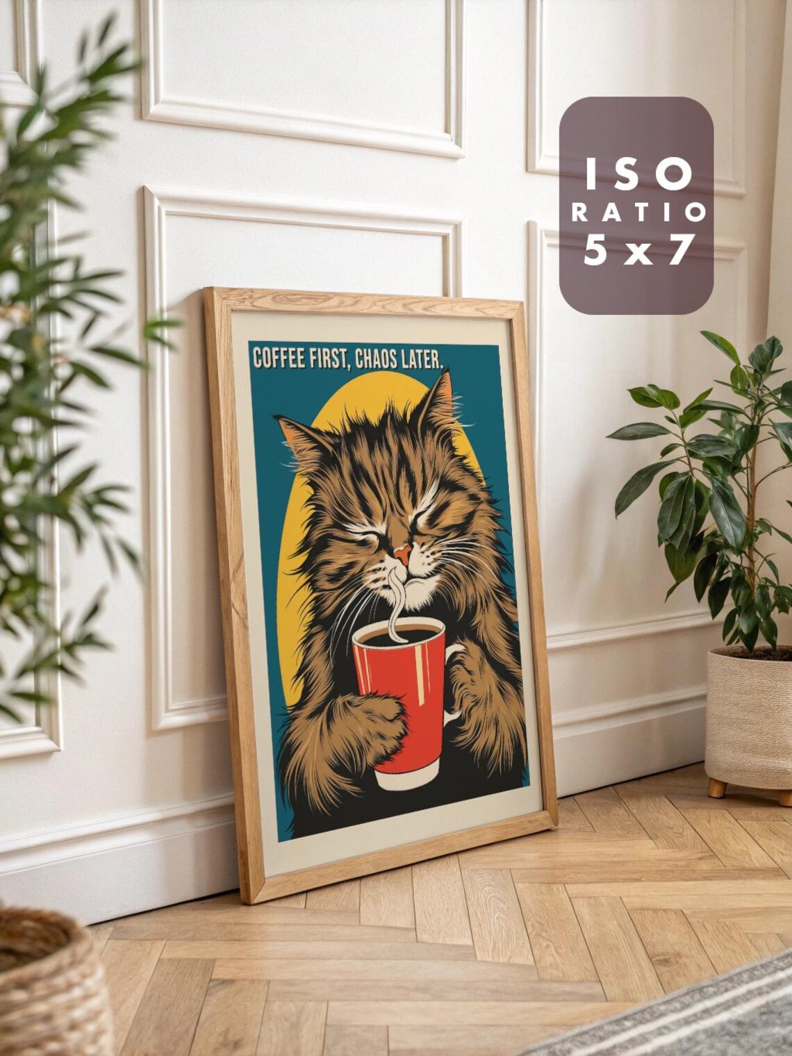 Cute Cat Retro Coffee Illustration, Kitchen Art - Image 2