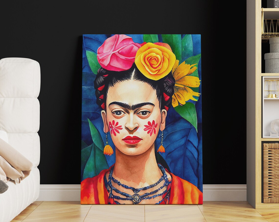 Frida Kahlo Style Portrait With Colorful Flower Crown Art Poster - Image 3