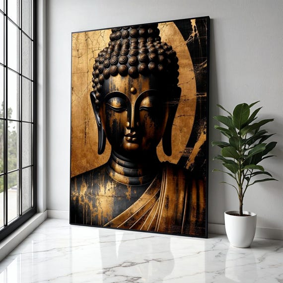 Tranquil Buddha Canvas Wall Art Golden Meditation Decor Spiritual Zen Artwork Abstract Religious Yoga Gift Home Print