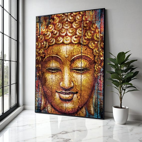Tranquil Buddha Face Canvas Spiritual Wall Art Zen Home Decoration Meditative Painting Peaceful Gift Decor Print