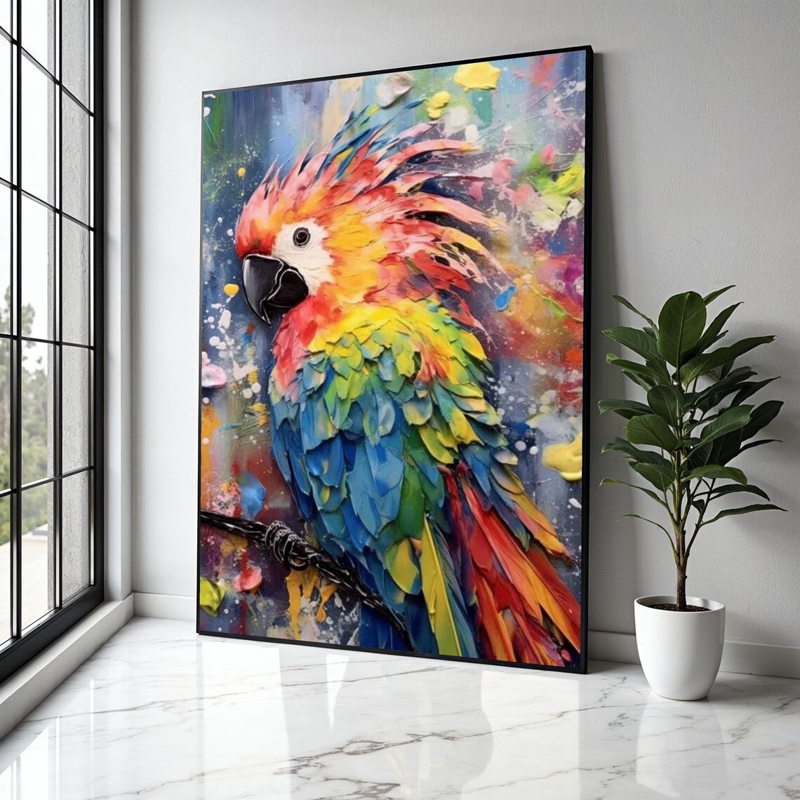 Colorful Macaw Parrot Portrait Vivid Textured Painted Bird Art Poster