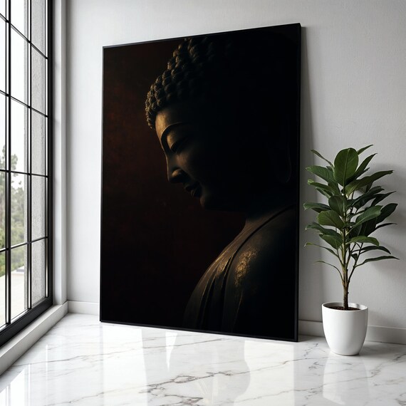 Serene Buddha Profile In Golden Light Against Dark Wall Poster
