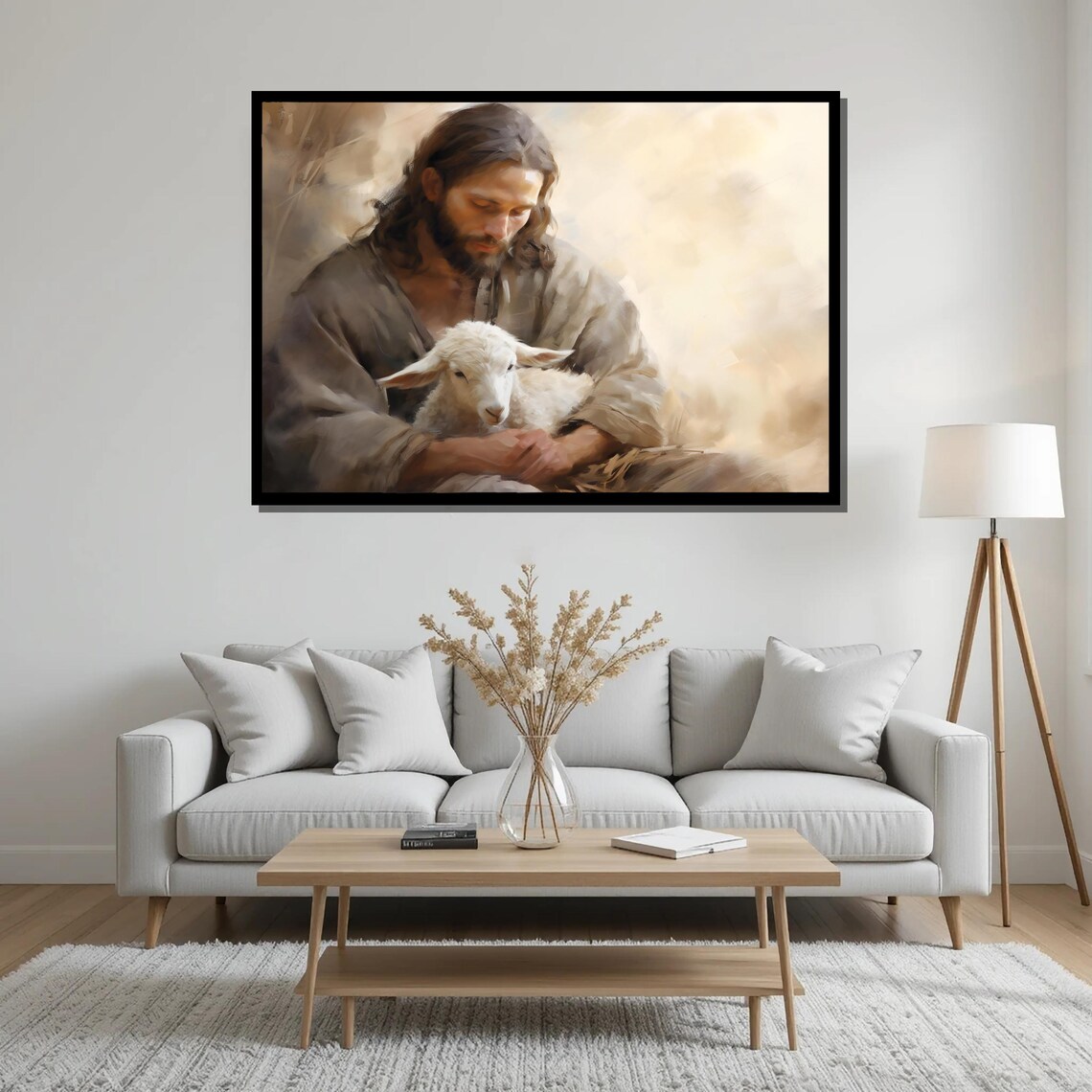 Jesus Holding Lamb, Christian Religious Art Print - Image 2
