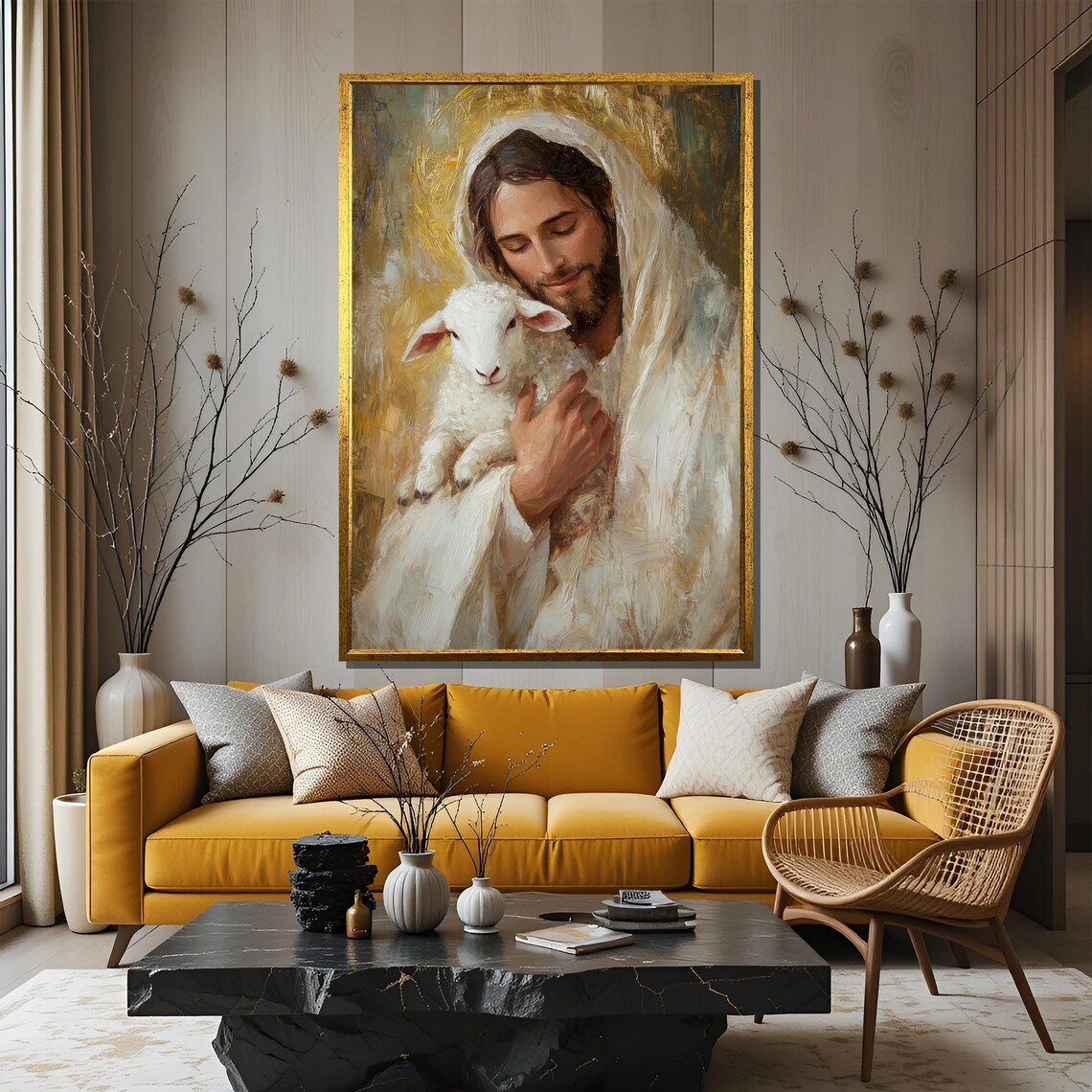 Jesus Holding Lamb Painting, Christian Religious Art - Image 3