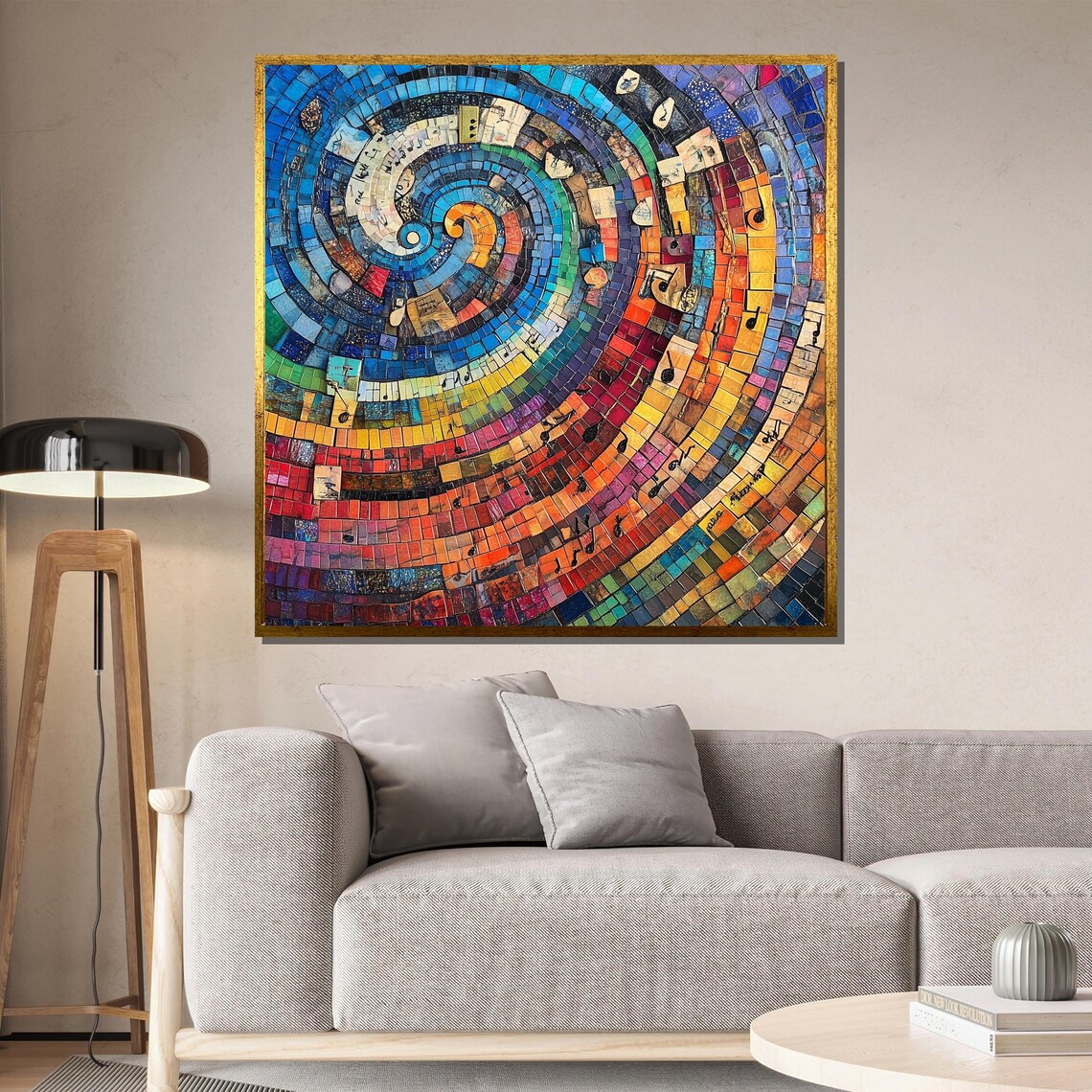 Colorful Mosaic Spiral of Musical Notes and Sheet Music Art Print