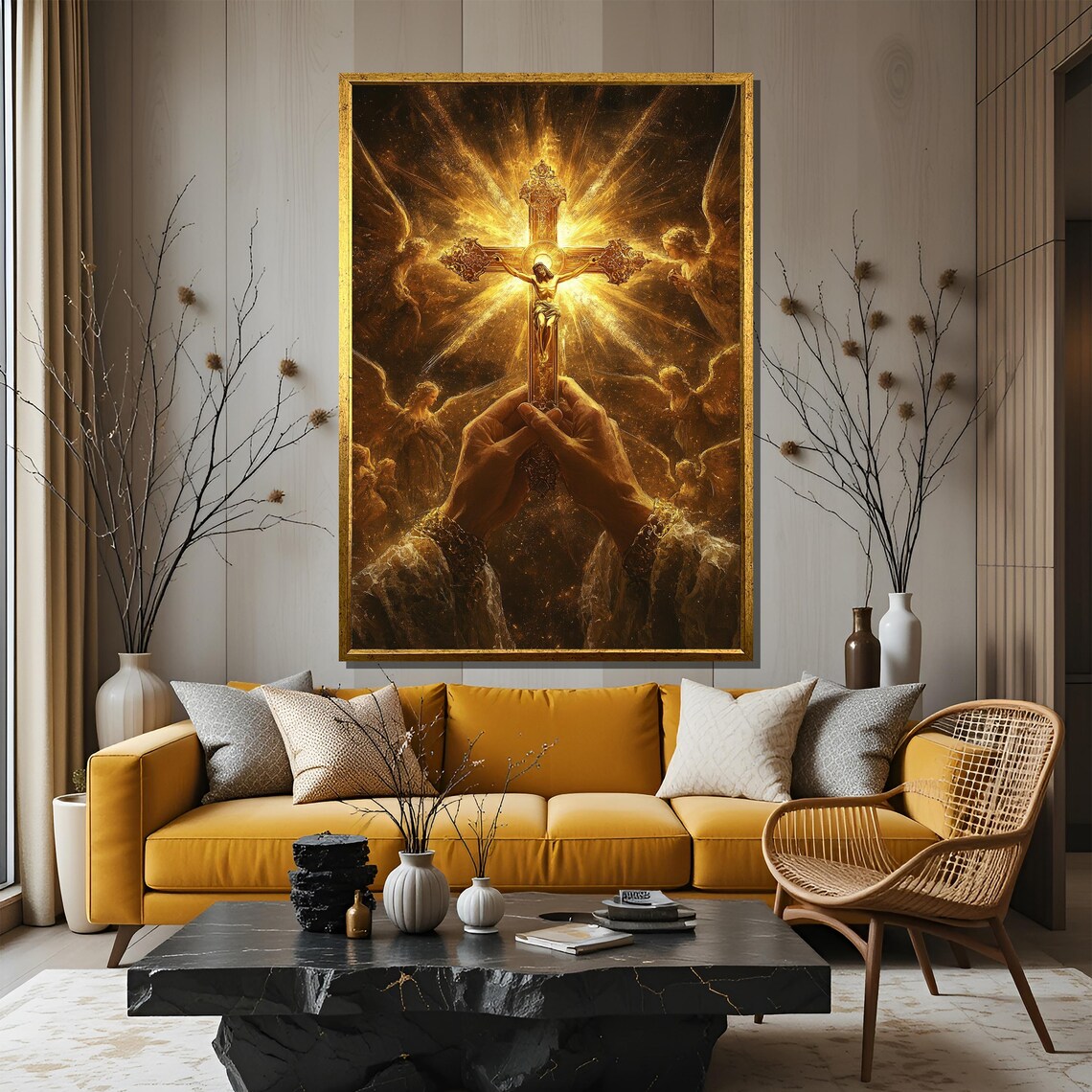 Golden Cross Jesus Crucifix Religious Poster - Image 3