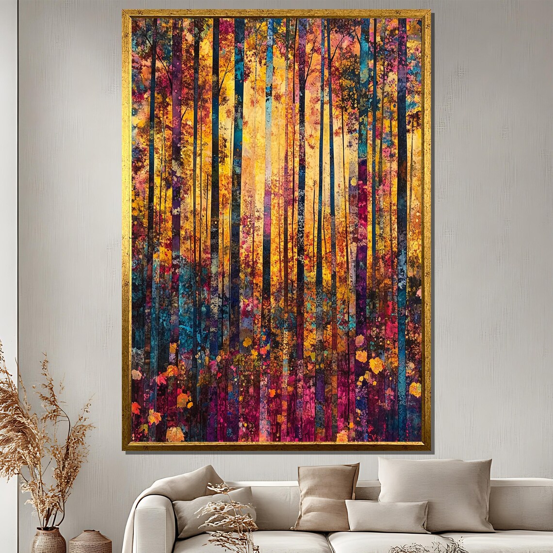 Abstract Forest Painting, Vibrant Autumn Trees