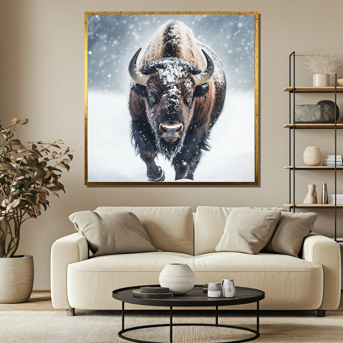 Snow Covered Bison Walking Toward Viewer in a Blizzard Poster - Image 3