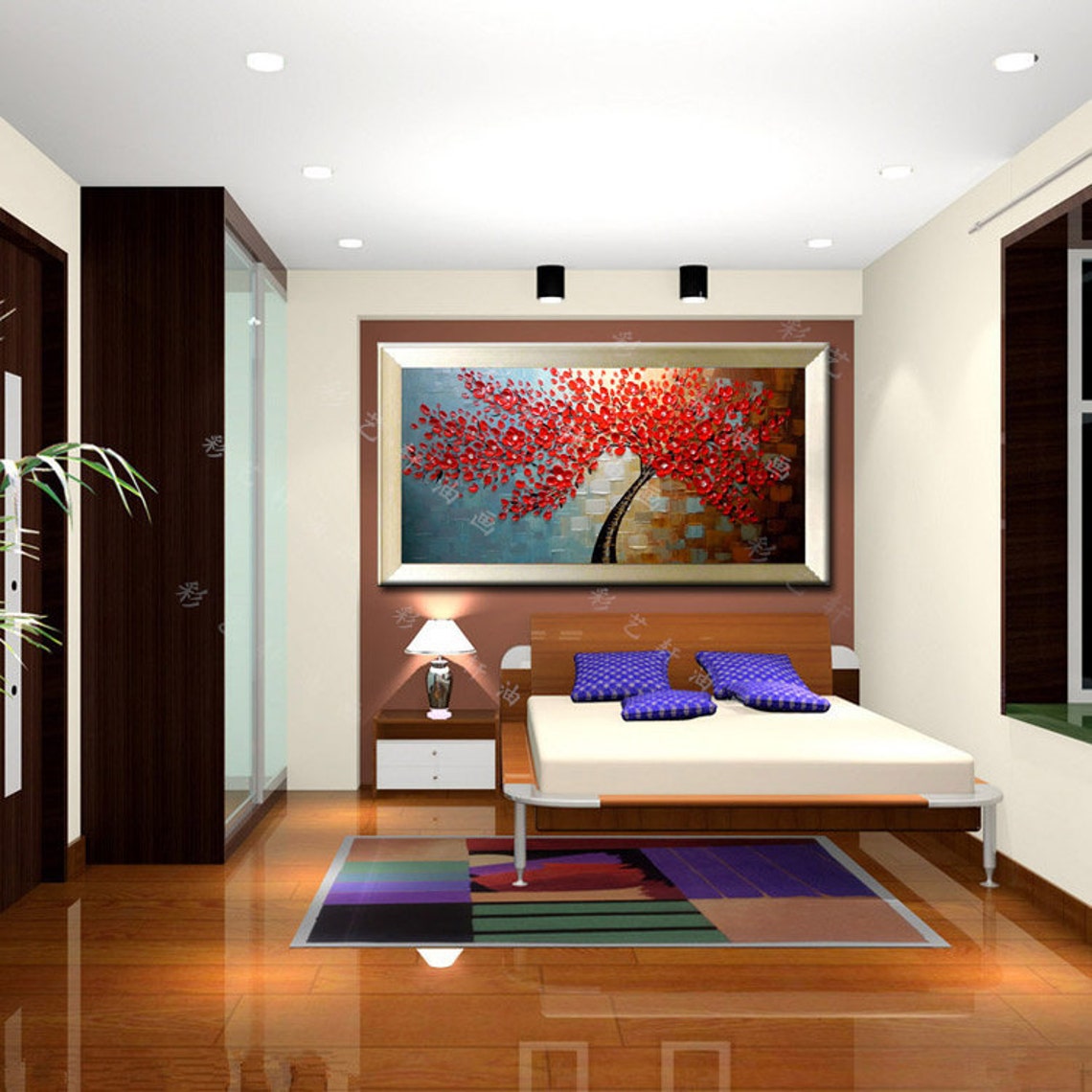 Red Blossom Money Tree Gold Frame Feng Shui Prosperity Poster - Image 4
