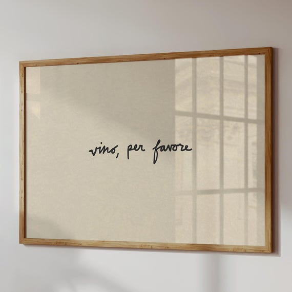 Minimalist Wine Print Vino Per Favore Italian Kitchen Poster Digital Download Horizontal