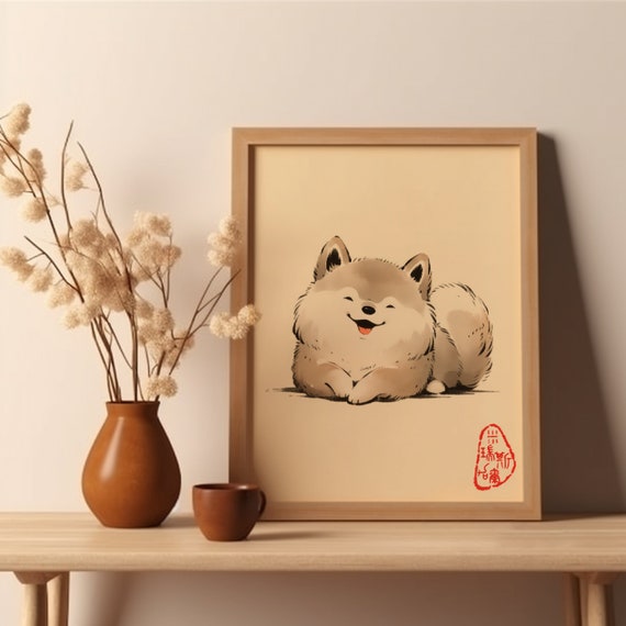 Cute Japanese Dog Art Print Shibe Wall Decor Woodblock Poster Minimalist For Living Room