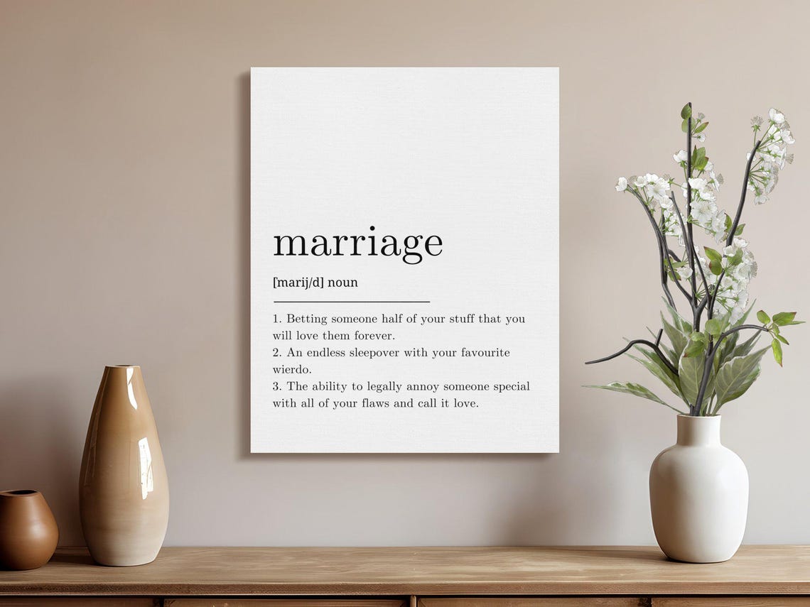 Marriage Funny Definition Wedding Gift Couple Humor Typography Poster - Image 2