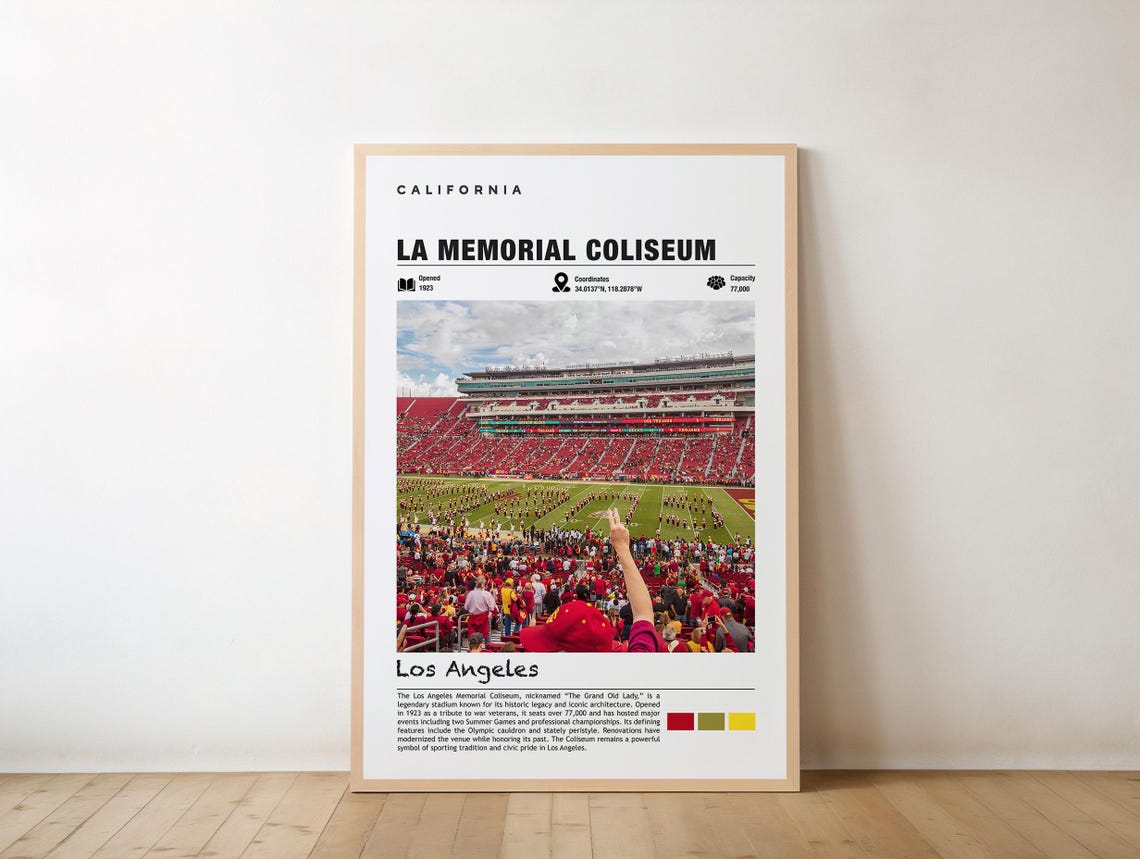 LA Memorial Coliseum Los Angeles Stadium Photo Sports Poster