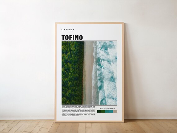 Tofino Canada Pacific Coastline Aerial Surf Waves Travel Poster