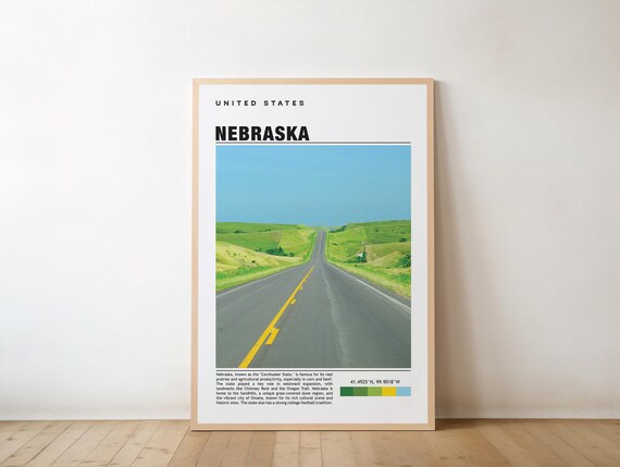 Nebraska Cornhusker State Open Highway Green Hills Travel Poster