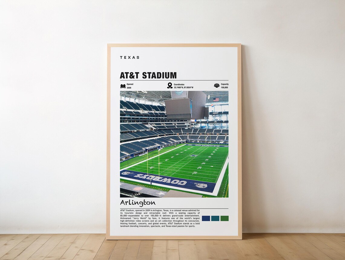ATT Stadium Arlington Texas Football Travel Poster Cowboys Venue View