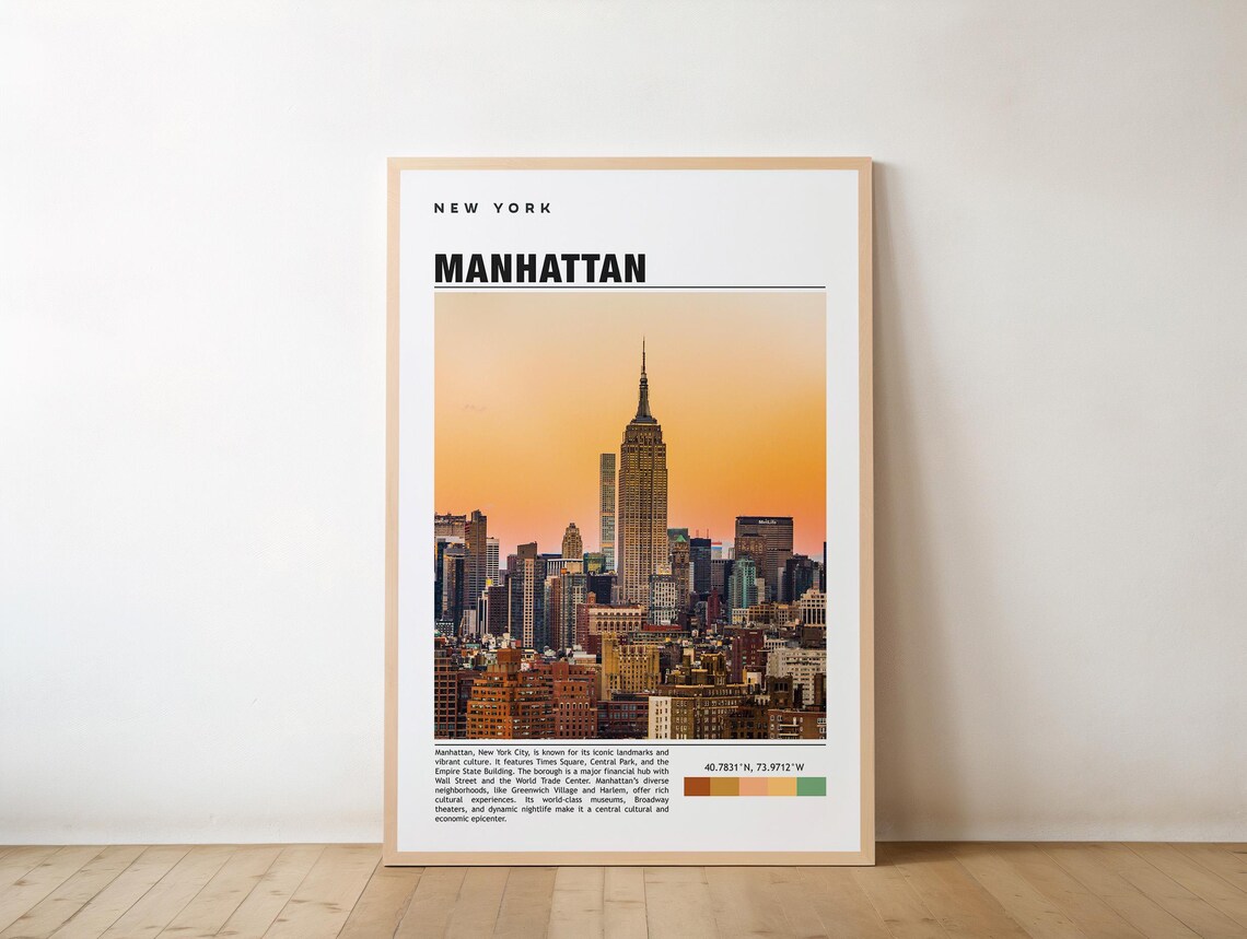 Manhattan New York Skyline Empire State Building Sunset Travel Poster