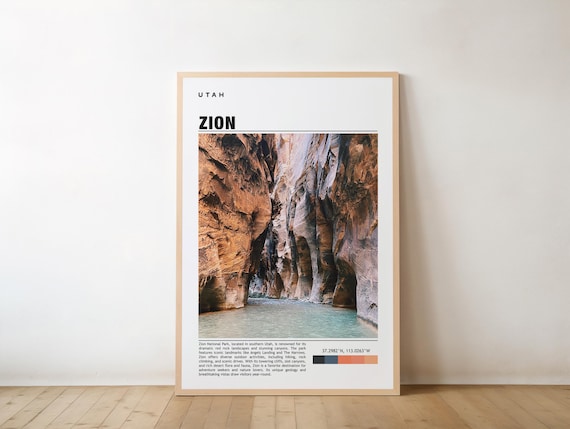 Zion National Park The Narrows Slot Canyon River Travel Poster