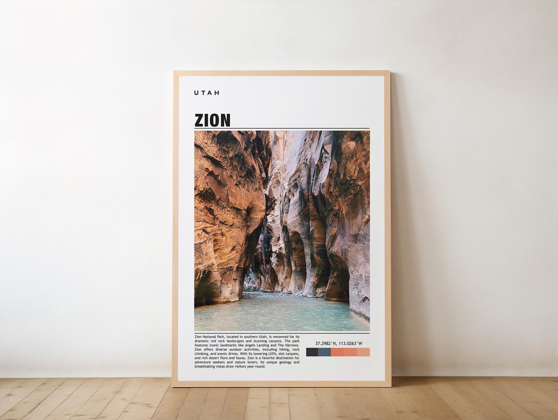 Zion National Park The Narrows Slot Canyon River Travel Poster
