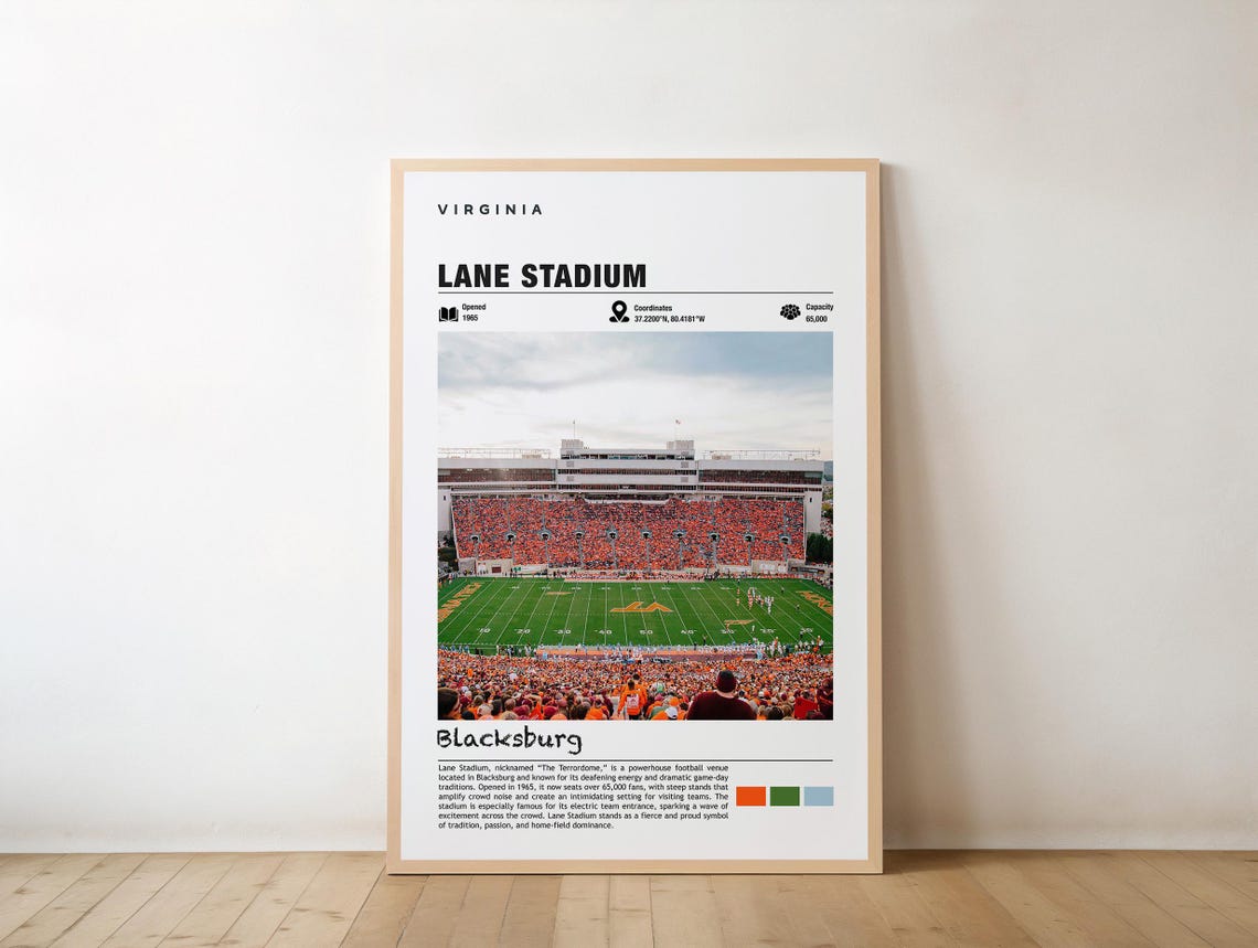 Lane Stadium Print Virginia Poster Blacksburg Views Art Urban Charm Football Arena Sports Venue City Landmarkblacksburg