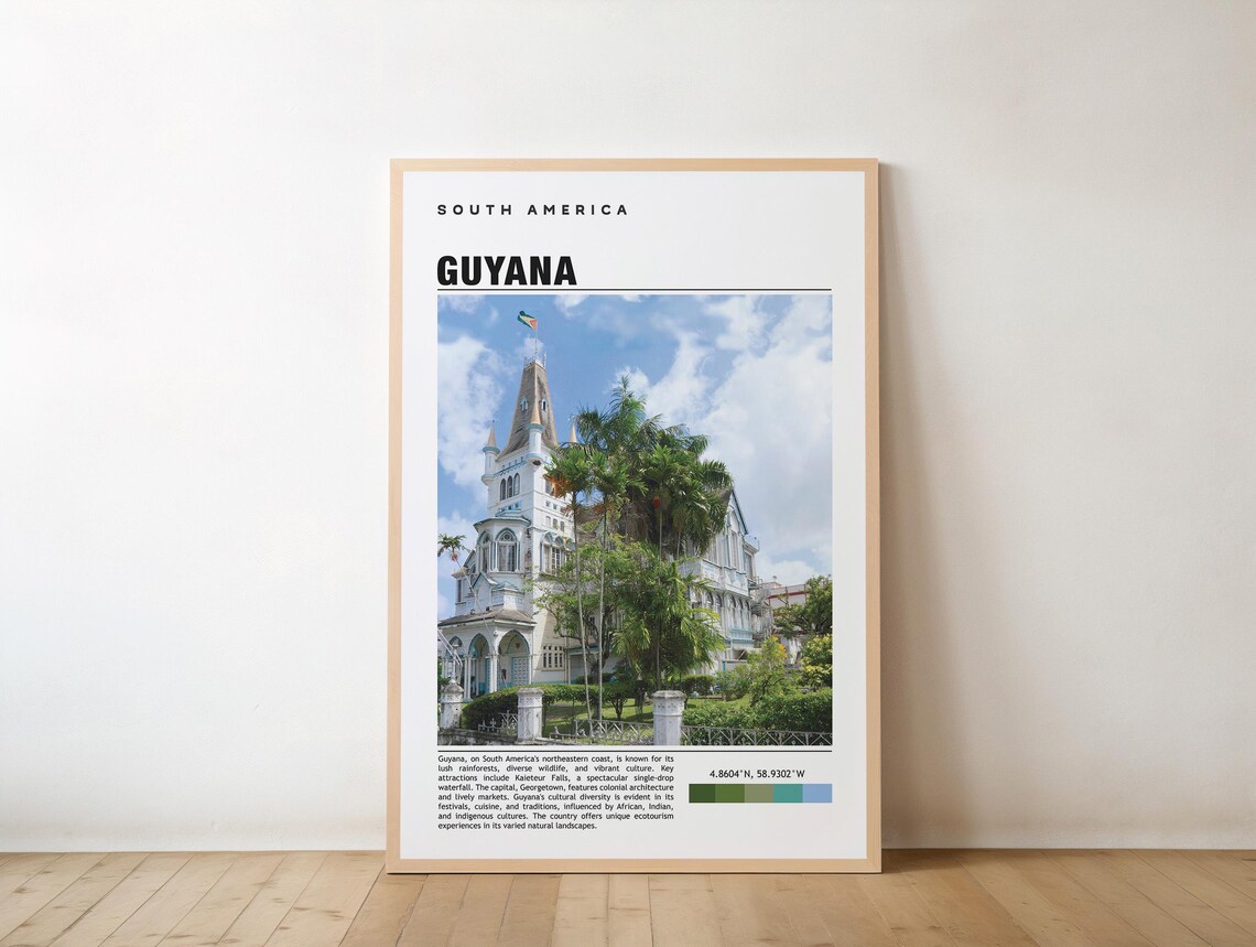 Guyana South America Colonial Building Photography Travel Poster
