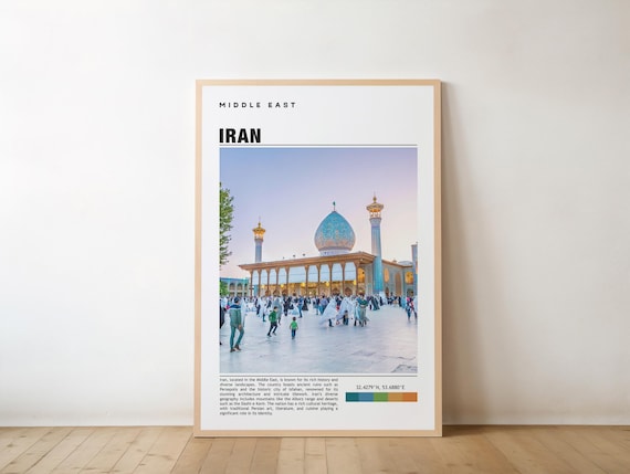 Iran Blue Dome Shrine Mosque Editorial Middle East Travel Poster